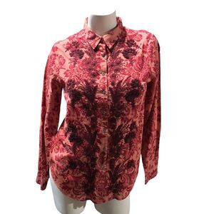 Sundance Embroidered Beaded Floral Button Up Shirt Top Pink Red Long Slveeve S
